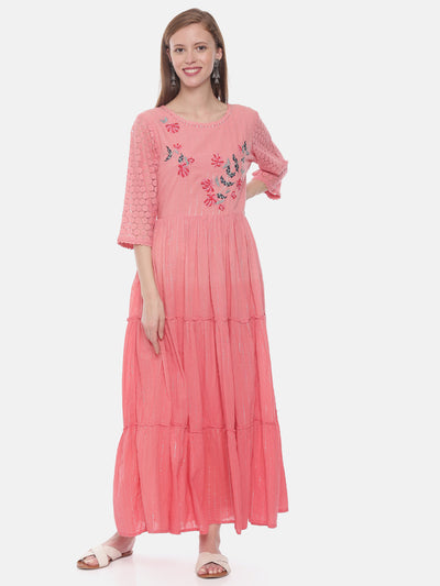 Neeru's Pink Embroidered Anarkali Kurta