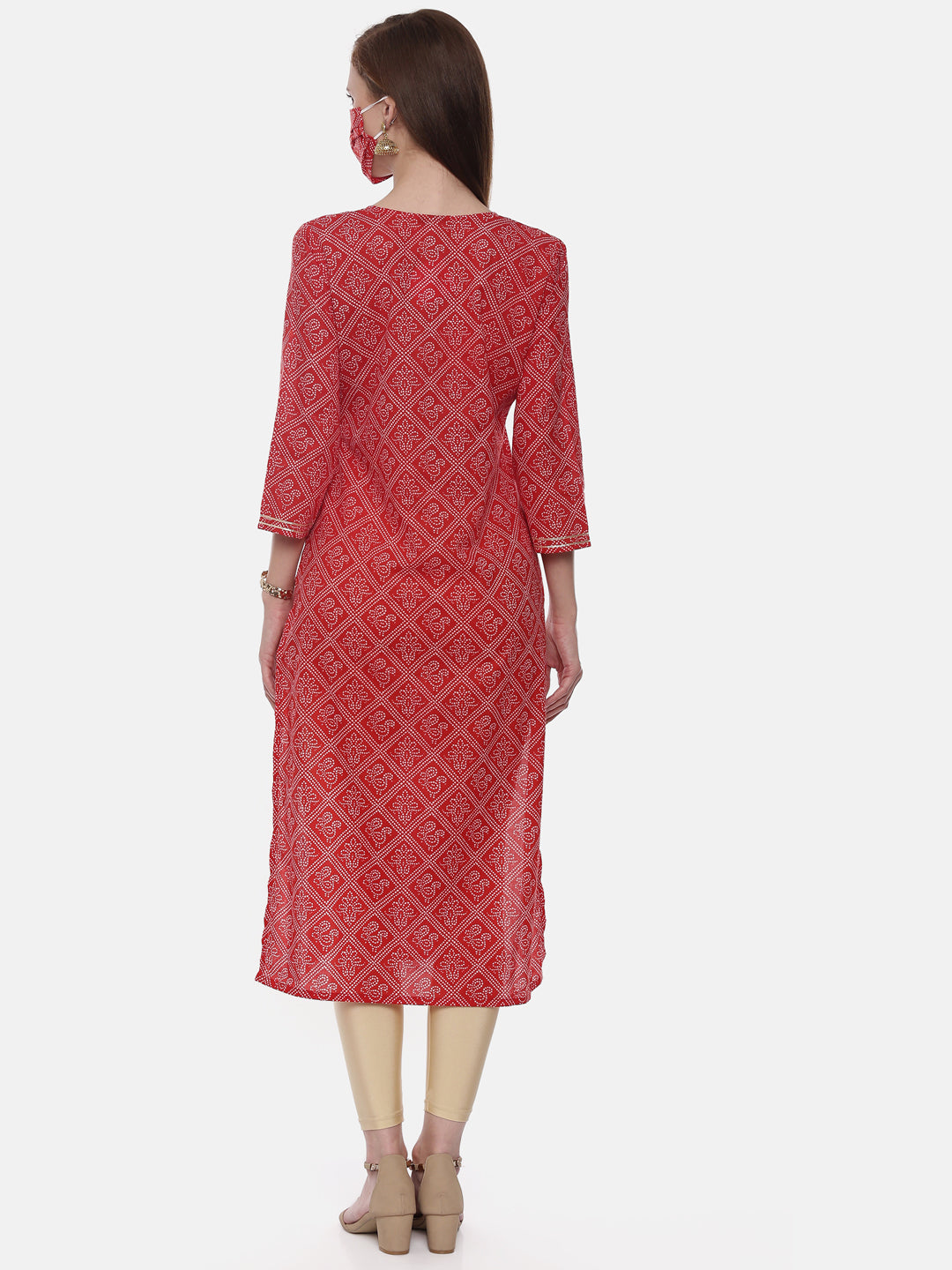 Neerus Red cotton printed straight kurti - detail view 2