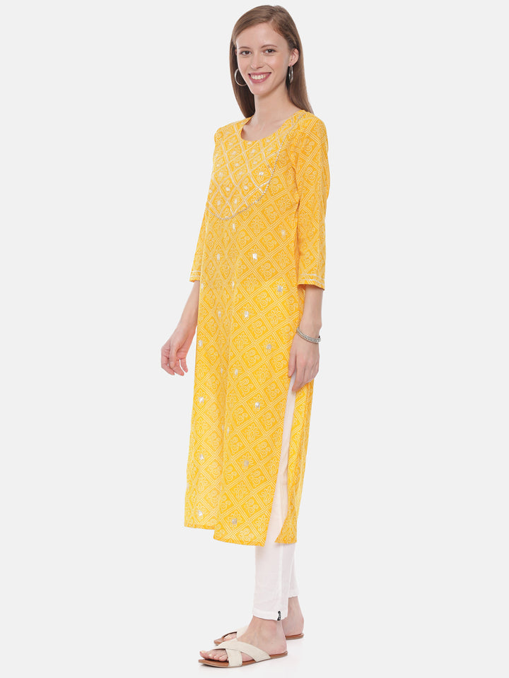 Neerus Yellow Printed Straight Kurta
