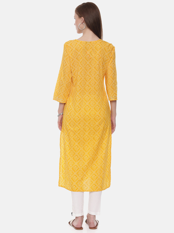 Neerus Yellow Printed Straight Kurta