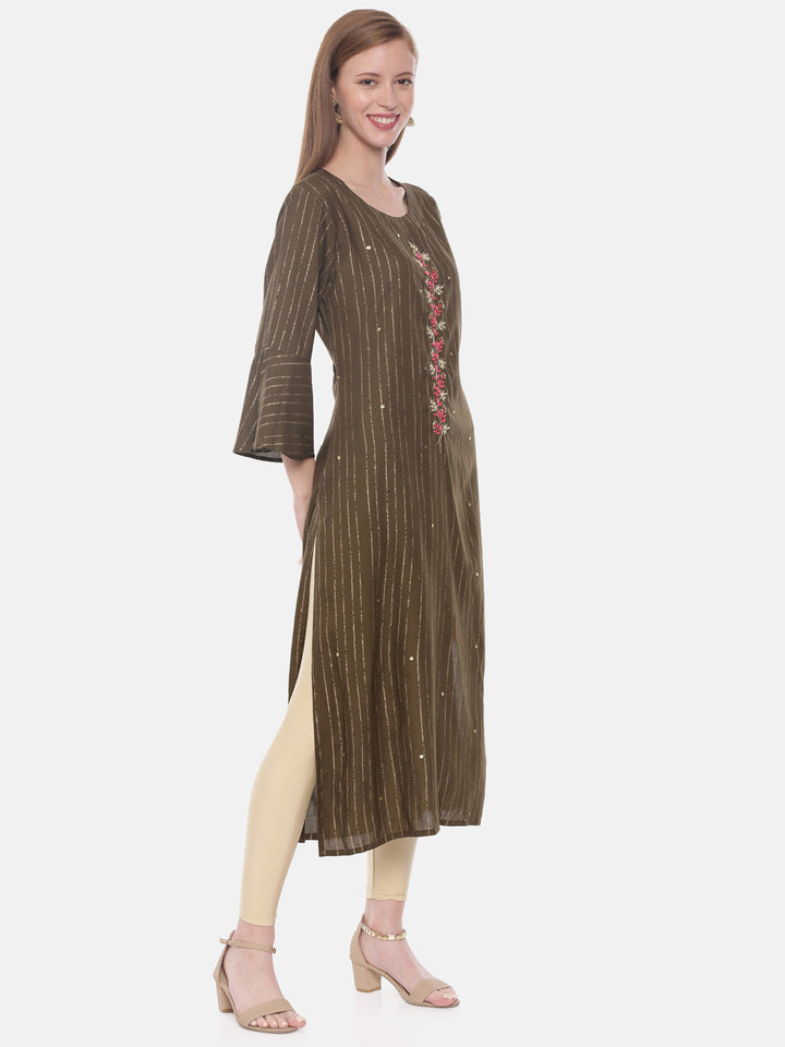 Neerus Green Rayon Embellished Straight Kurta - detail view 1
