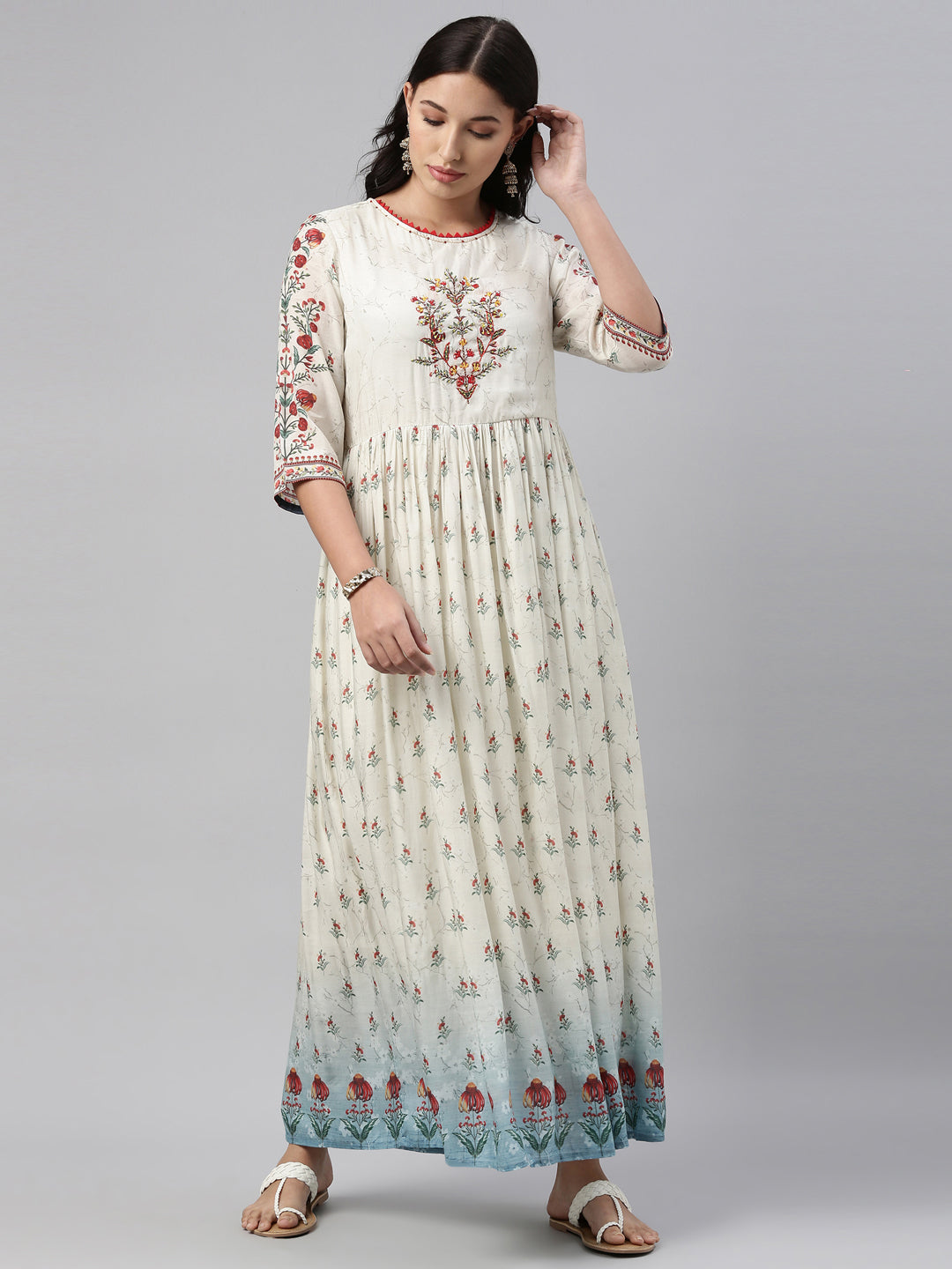 Neerus White muslin solid kurti - detail view 4