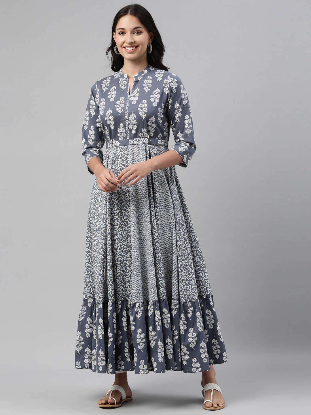 Neerus Grey Color Cotton Fabric Tunic