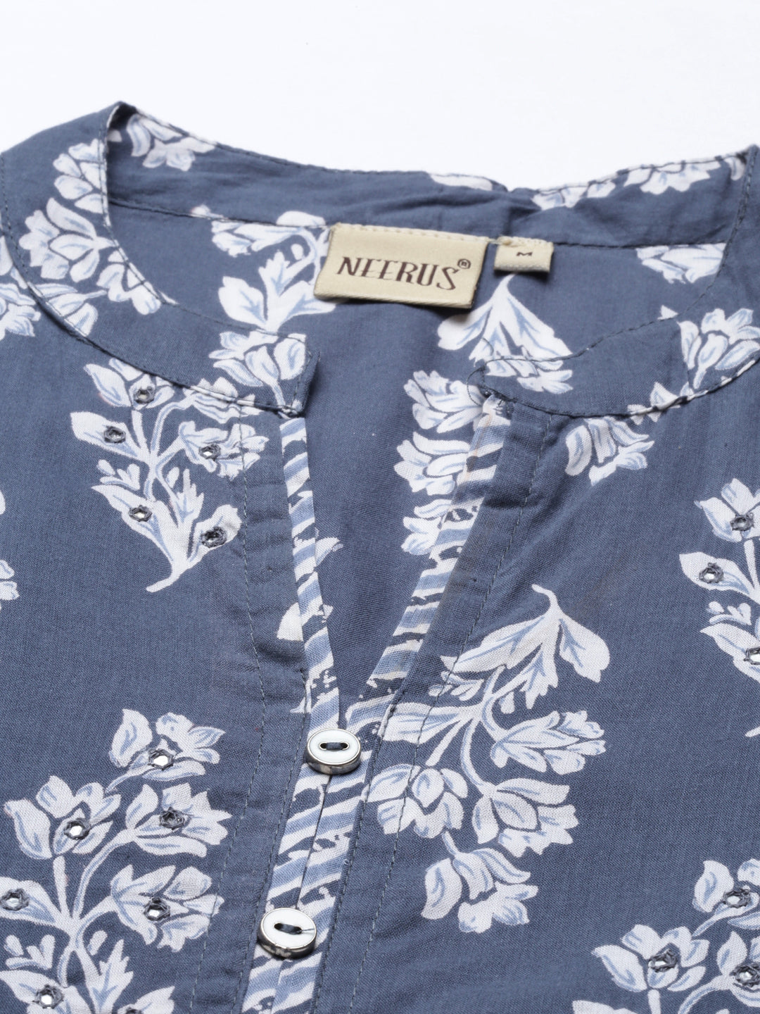 Neerus Grey Color Cotton Fabric Tunic