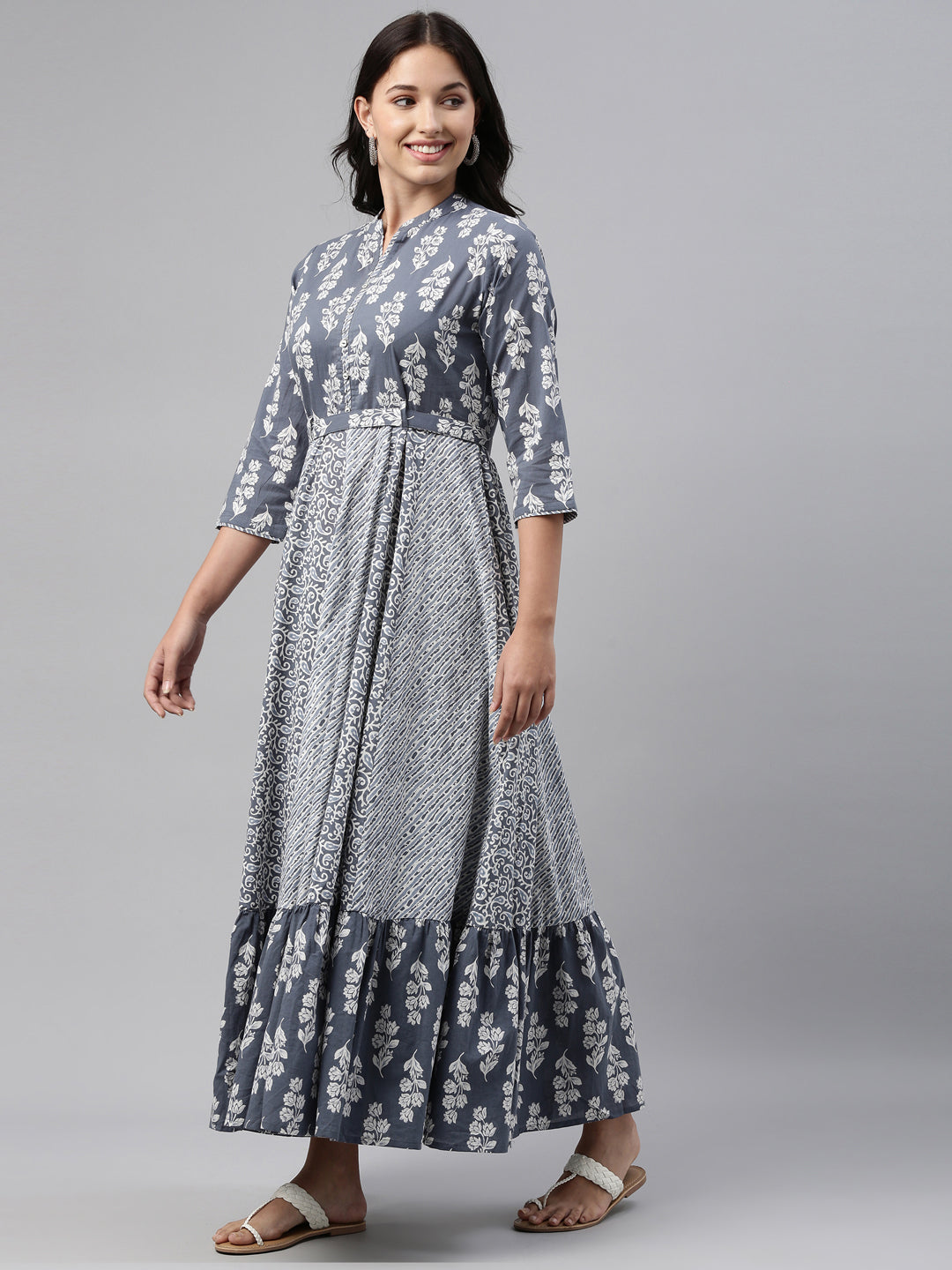 Neerus Grey Color Cotton Fabric Tunic