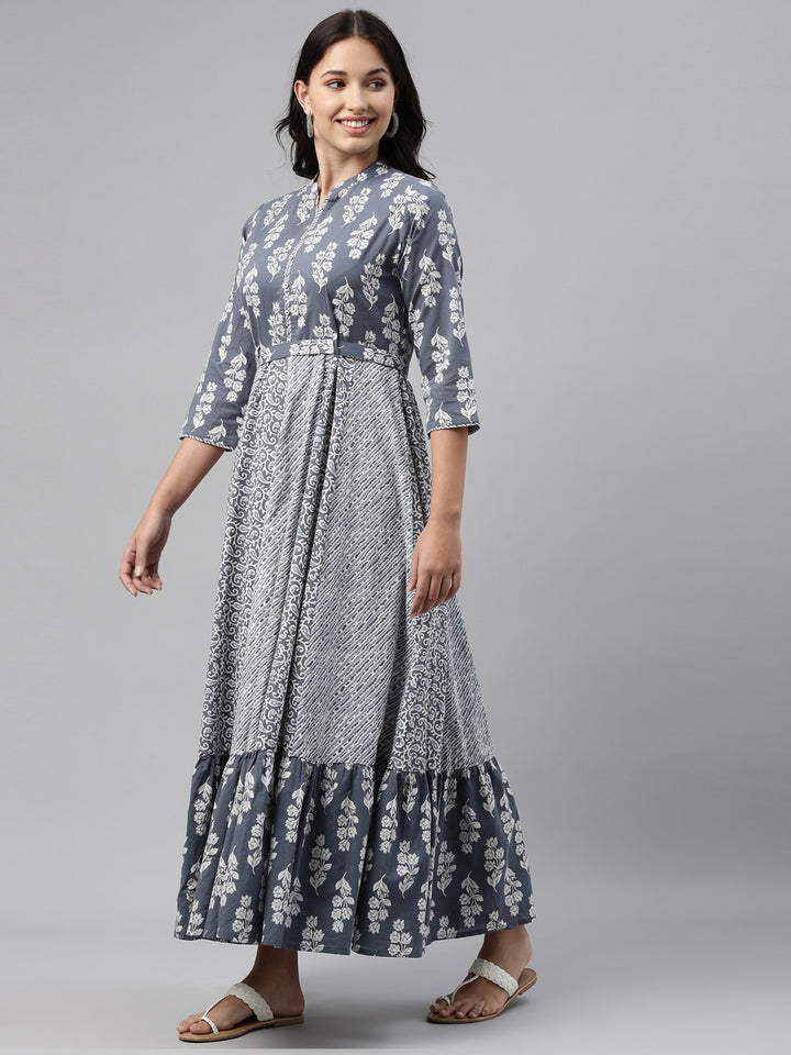 Neerus Grey Color Cotton Fabric Tunic