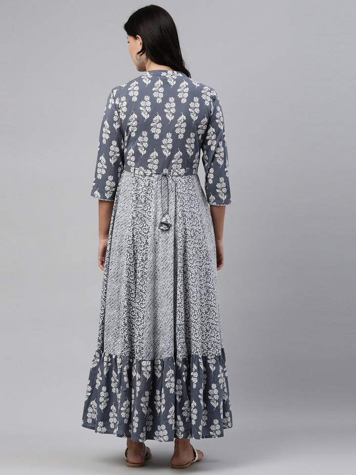 Neerus Grey Color Cotton Fabric Tunic