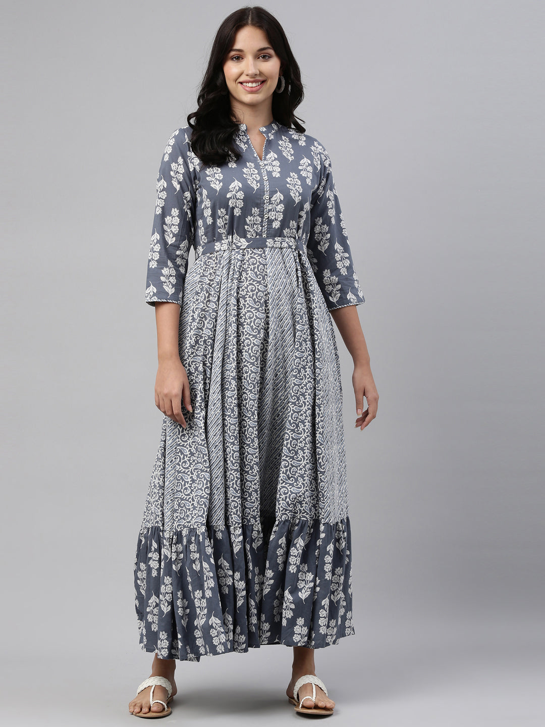 Neerus Grey Color Cotton Fabric Tunic