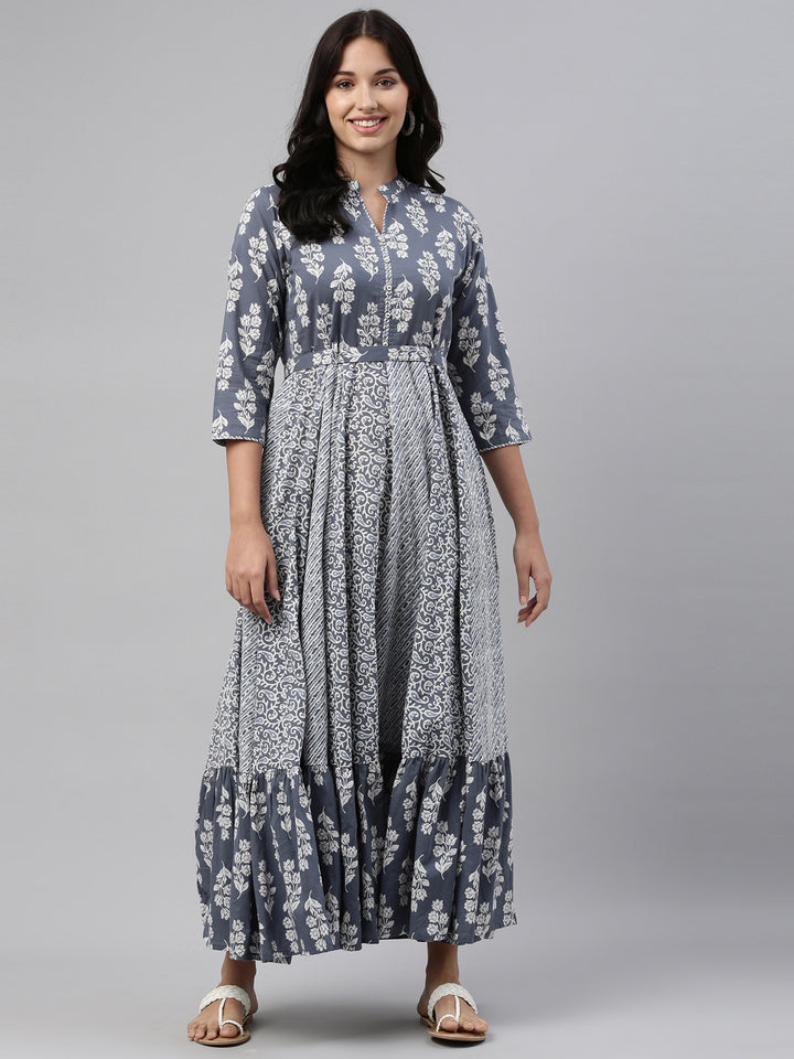 Neerus Grey Color Cotton Fabric Tunic