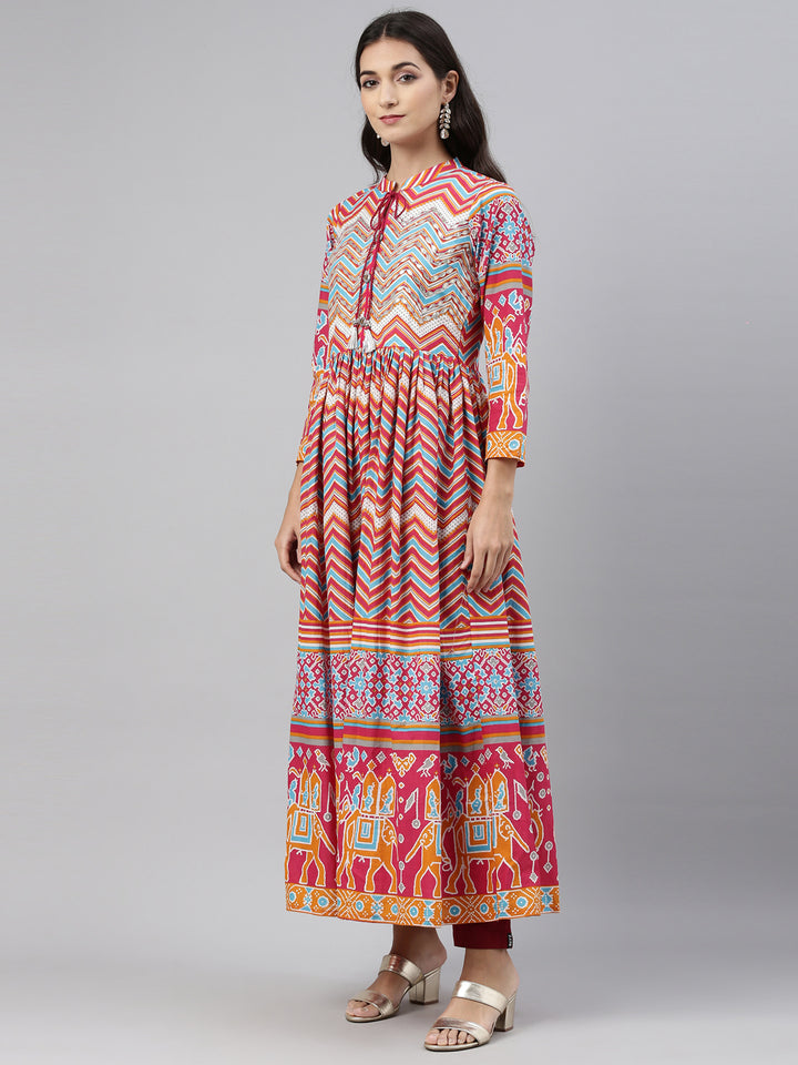 Neerus Multi cotton printed kurti tunic - back view