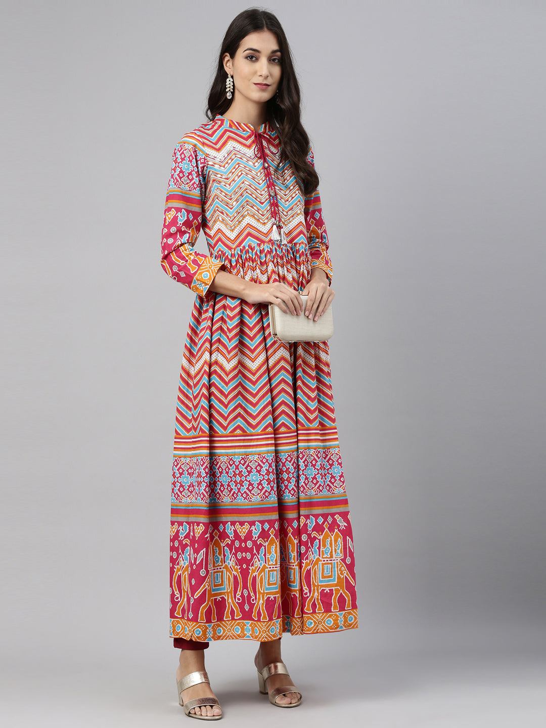 Neerus Multi cotton printed kurti tunic - front view