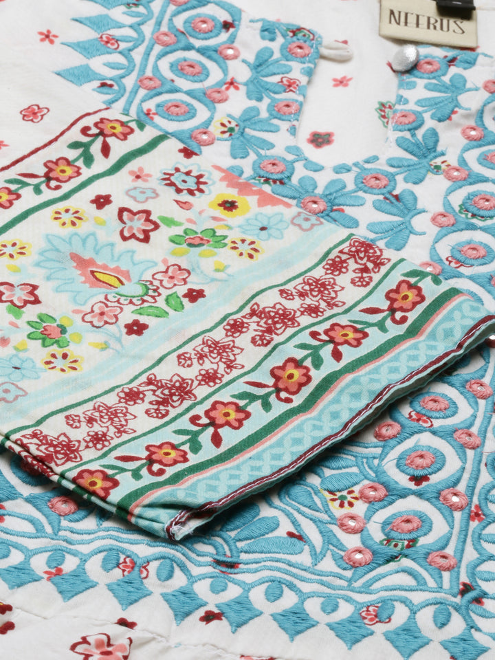 Neerus Rama Color Cotton Fabric Tunic