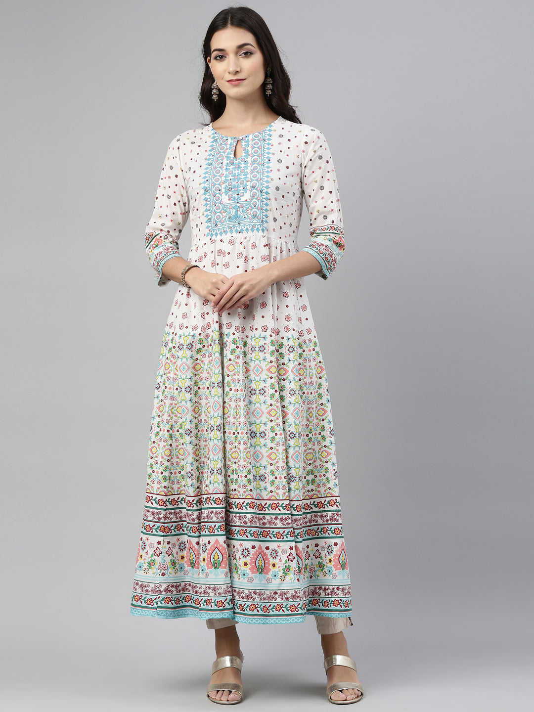 Neerus Rama Color Cotton Fabric Tunic