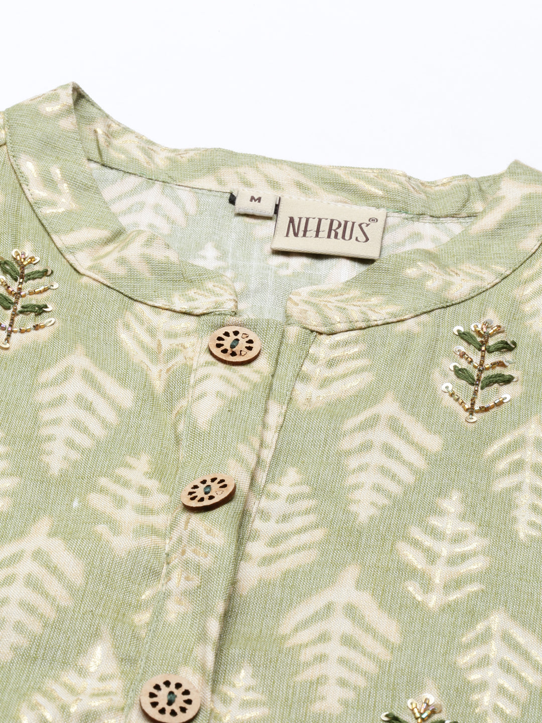 Neerus Green rayon printed kurti - detail view 5