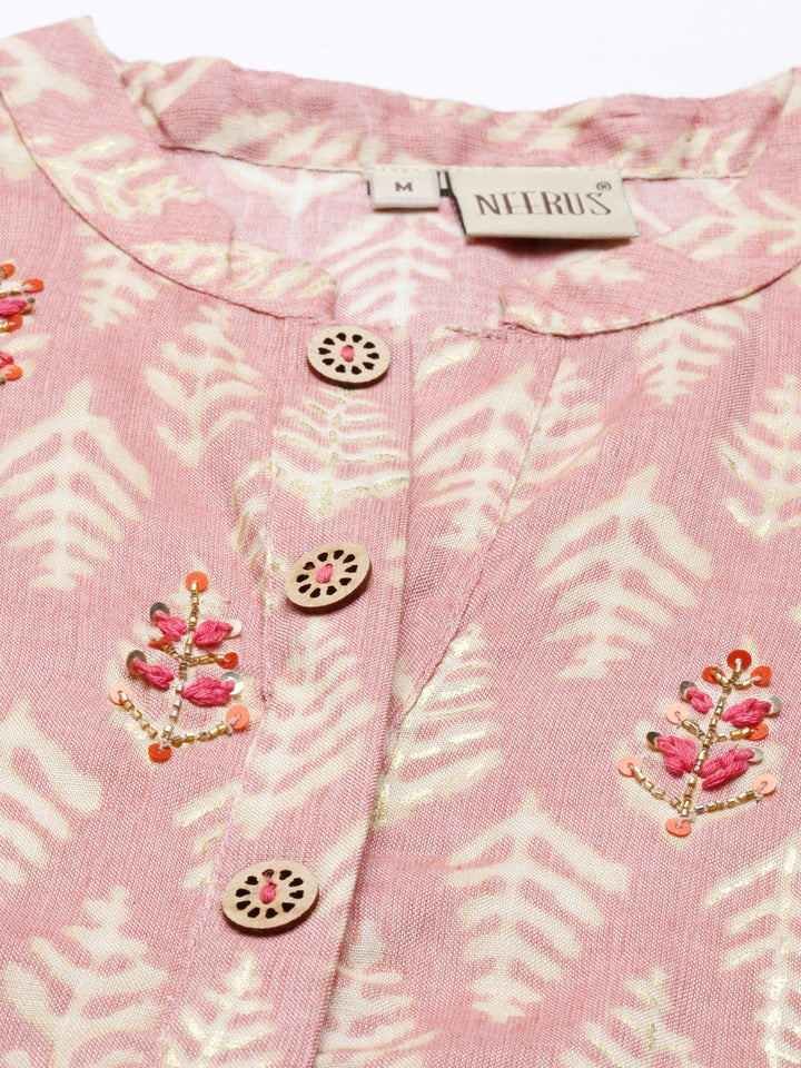 Neerus Pink rayon straight kurti - detail view 5
