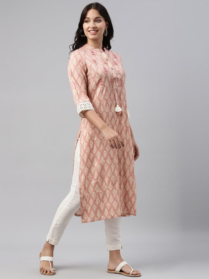 Neerus Pink rayon straight kurti - side view