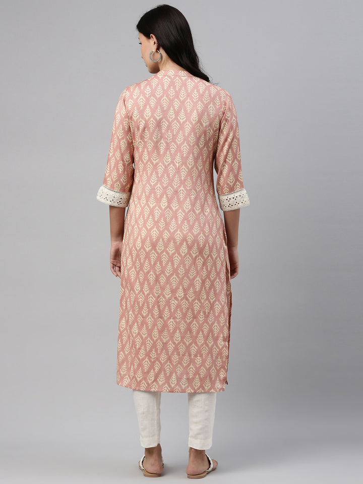 Neerus Pink rayon straight kurti - detail view 1
