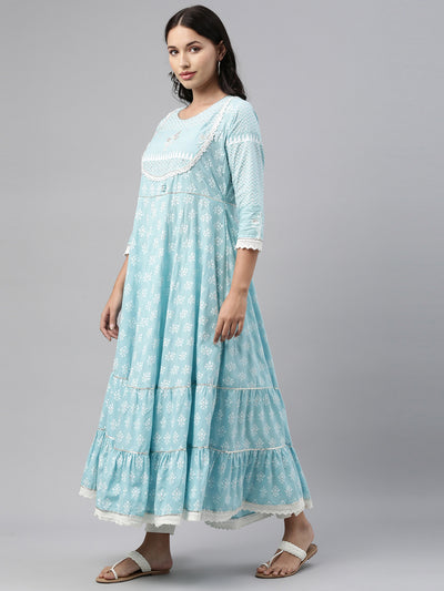 Neeru's Ferozi Color Cotton Fabric Tunic