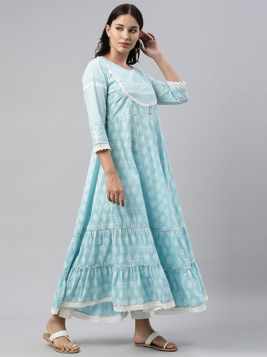 Neerus Ferozi Color Cotton Fabric Tunic