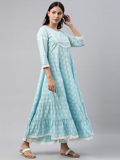 Neeru's Ferozi Color Cotton Fabric Tunic