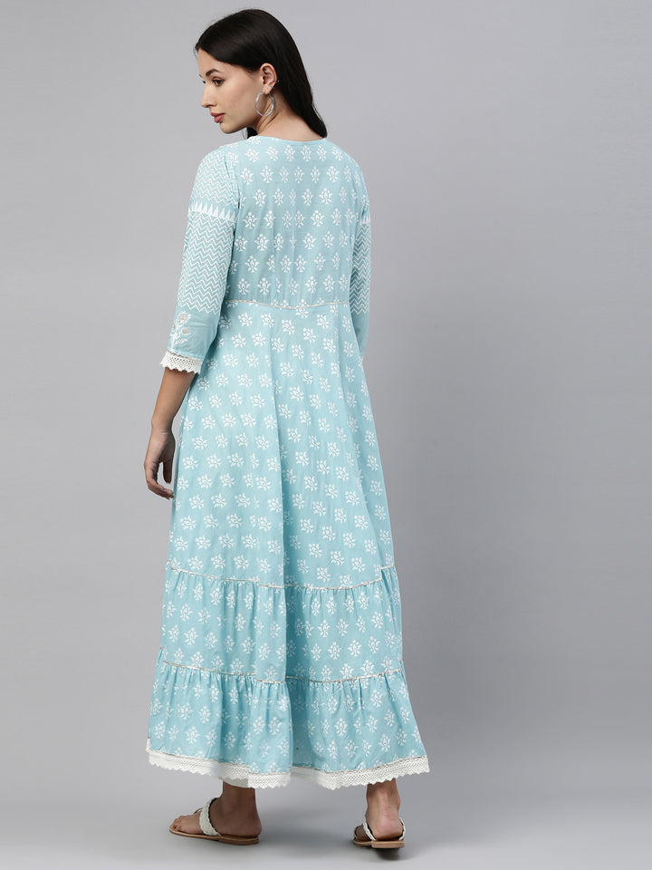 Neerus Ferozi Color Cotton Fabric Tunic