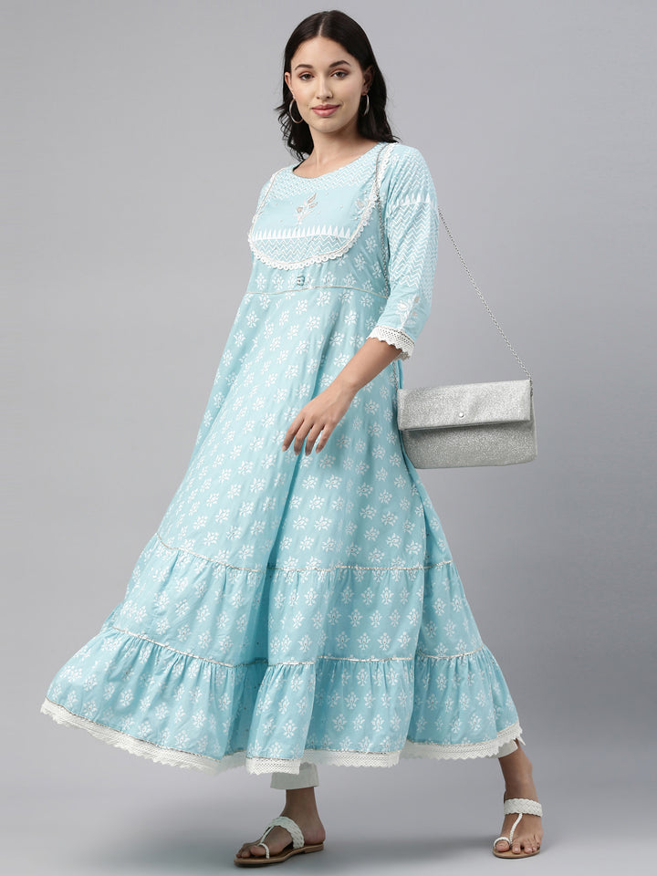 Neerus Ferozi Color Cotton Fabric Tunic