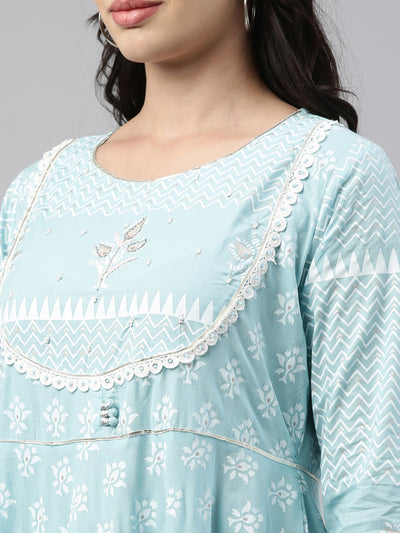 Neeru's Ferozi Color Cotton Fabric Tunic