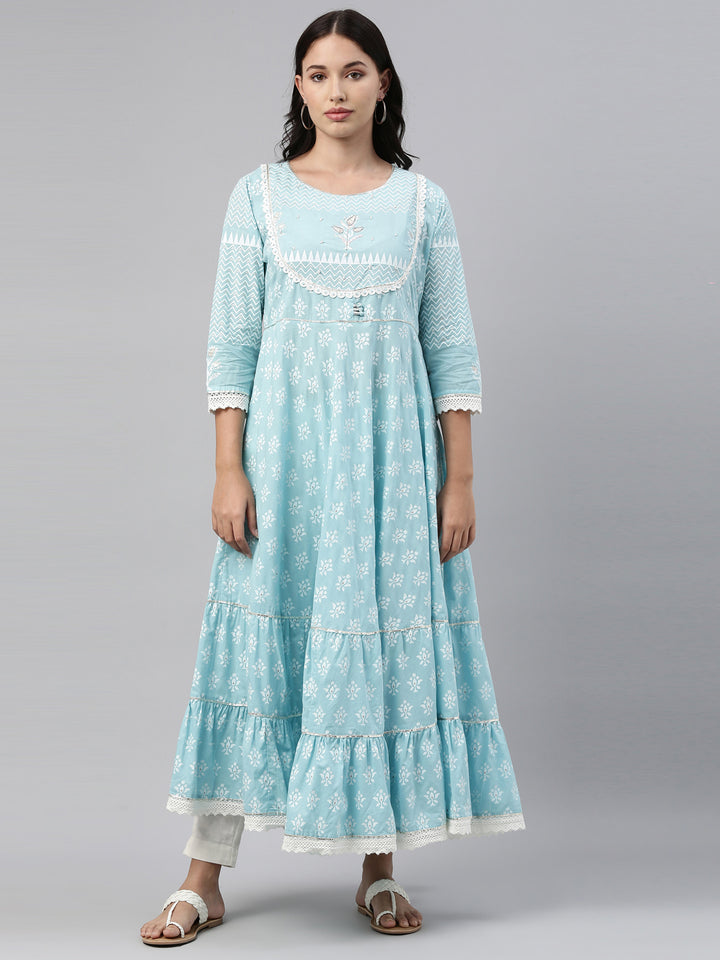 Neerus Ferozi Color Cotton Fabric Tunic