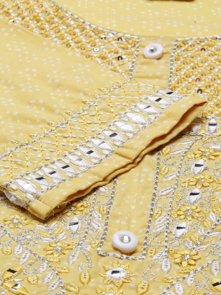 Neerus Yellow cotton solid kurti - side view