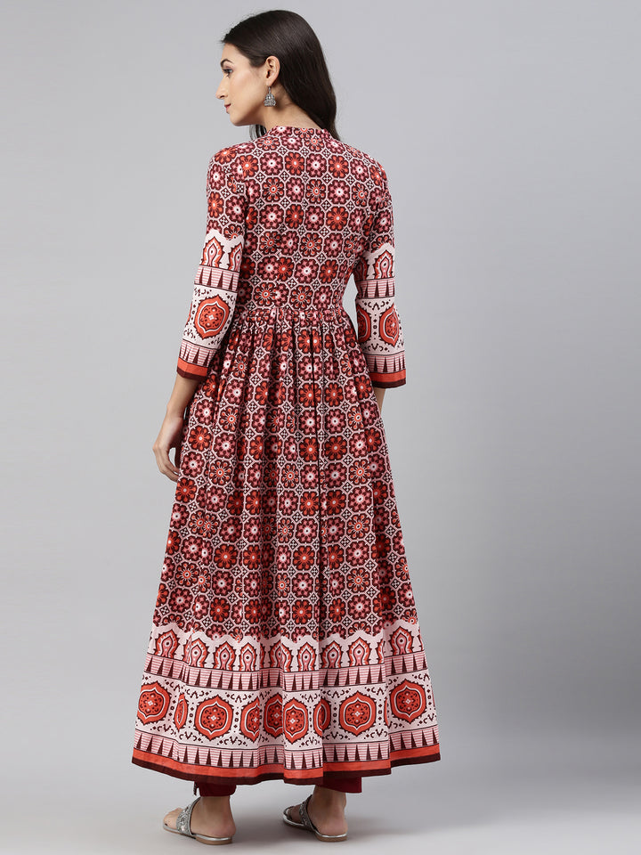 Neerus Maroon cotton solid kurti - detail view 3