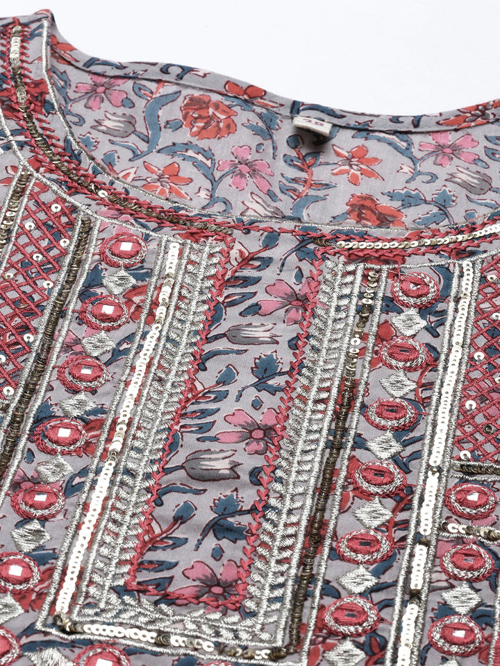 Neerus Multi cotton printed kurti tunic - detail view 5