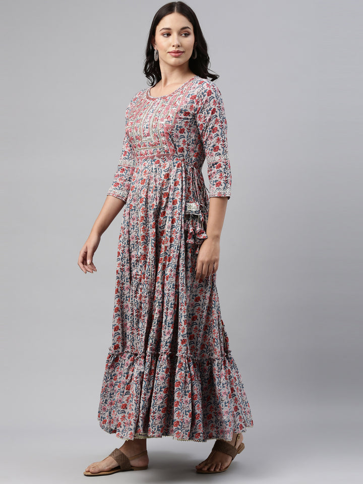 Neerus Multi cotton printed kurti tunic - side view