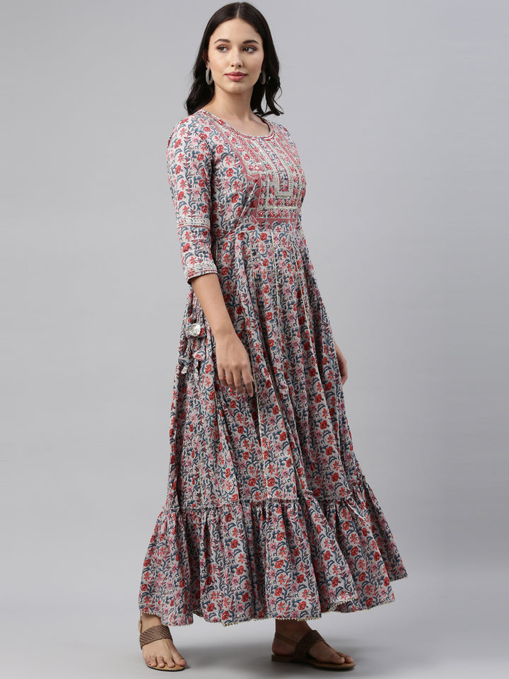 Neerus Multi cotton printed kurti tunic - detail view 1
