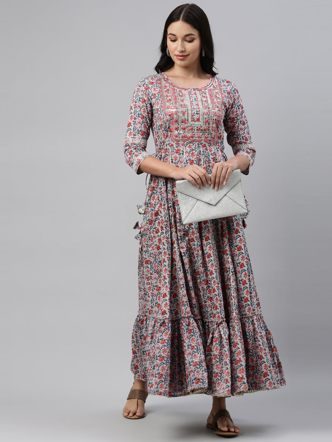 Neerus Multi cotton printed kurti tunic - front view