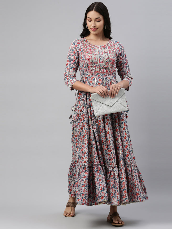 Neerus Multi cotton printed kurti tunic - front view
