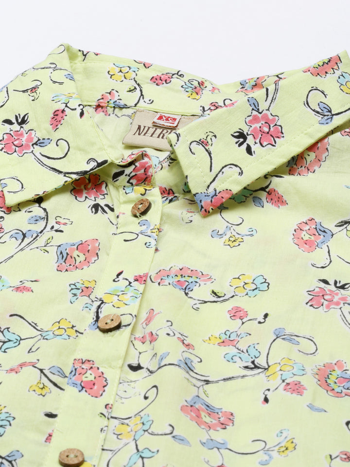 Neerus Lemon Color Cotton Fabric Tunic