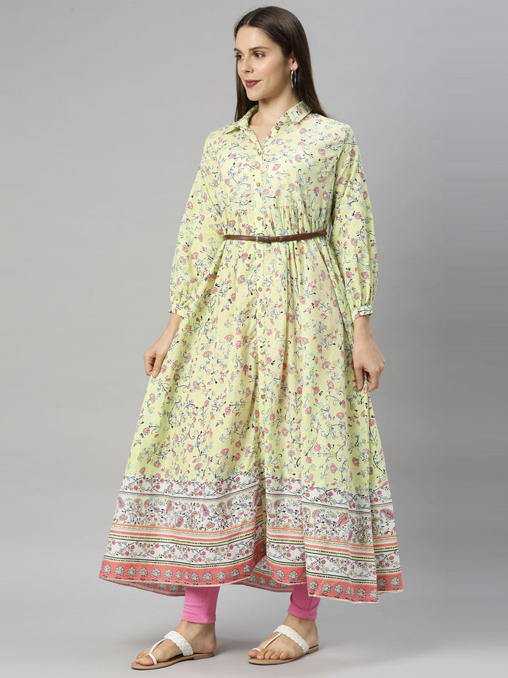 Neerus Lemon Color Cotton Fabric Tunic