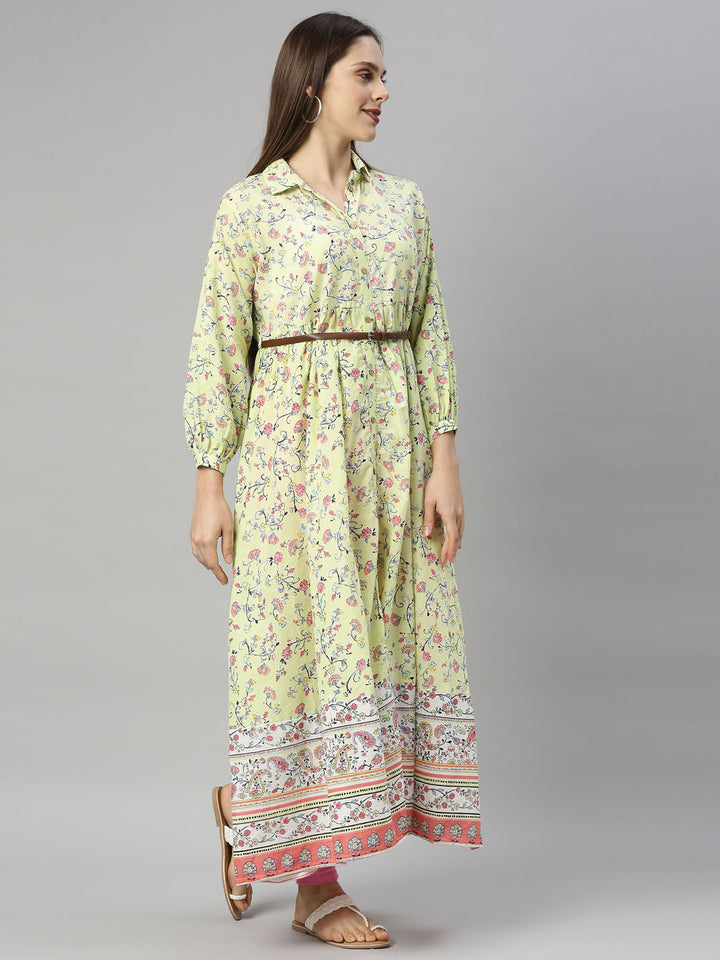 Neerus Lemon Color Cotton Fabric Tunic