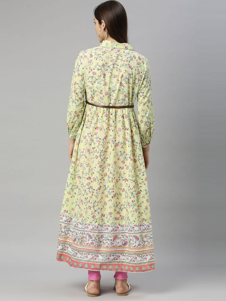 Neerus Lemon Color Cotton Fabric Tunic