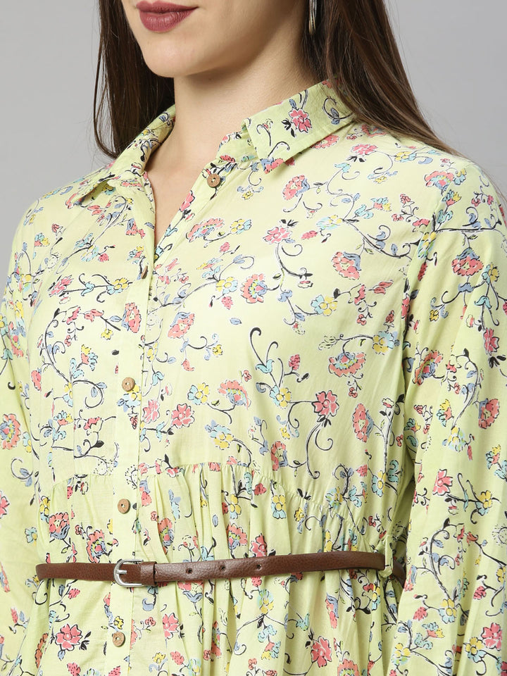 Neerus Lemon Color Cotton Fabric Tunic