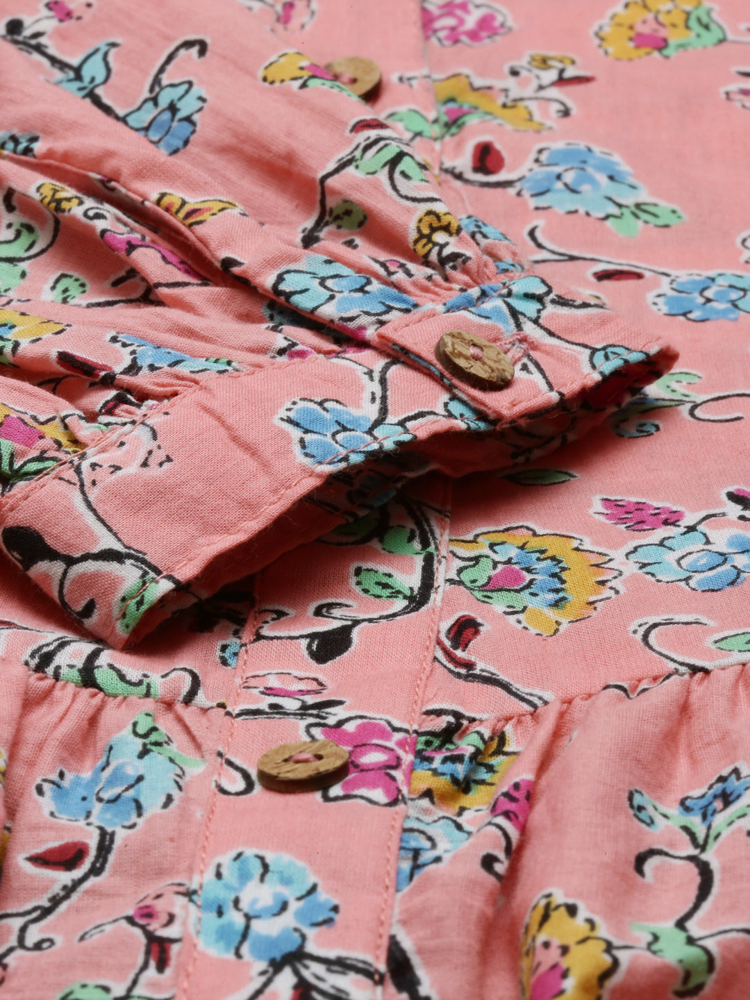 Neerus Pink cotton solid kurti tunic - side view