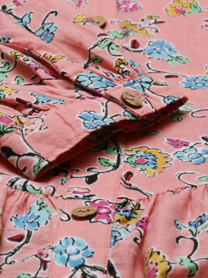 Neerus Pink cotton solid kurti tunic - side view