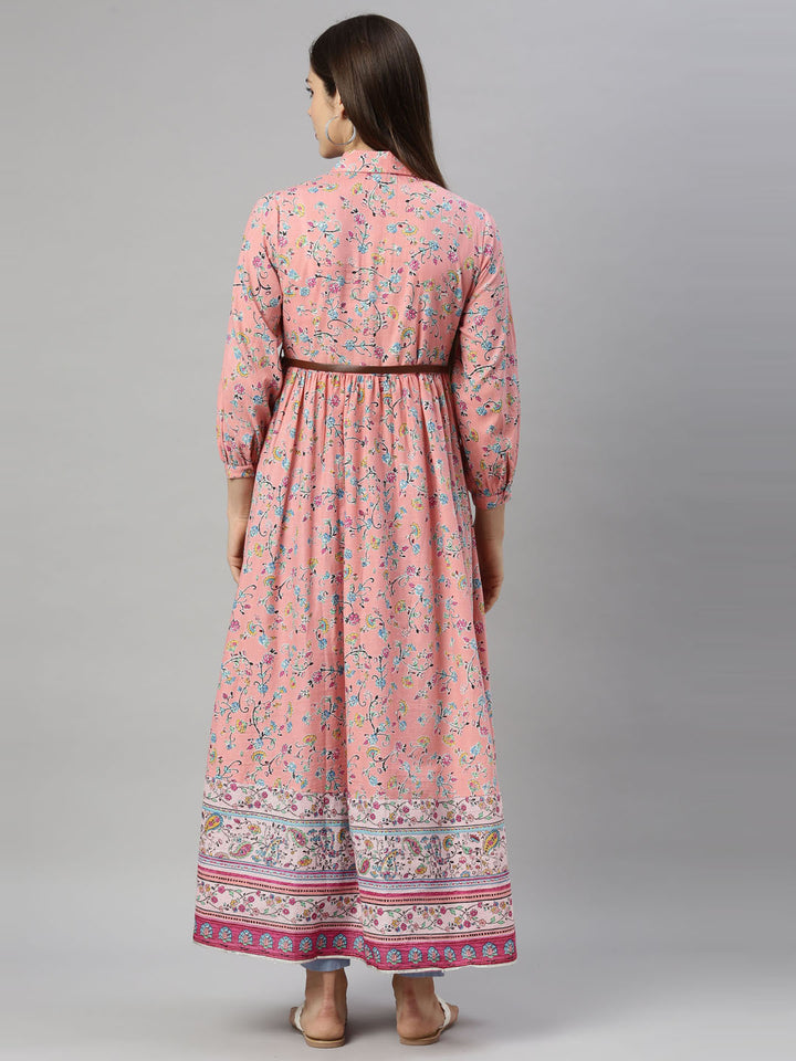 Neerus Pink cotton solid kurti tunic - detail view 3
