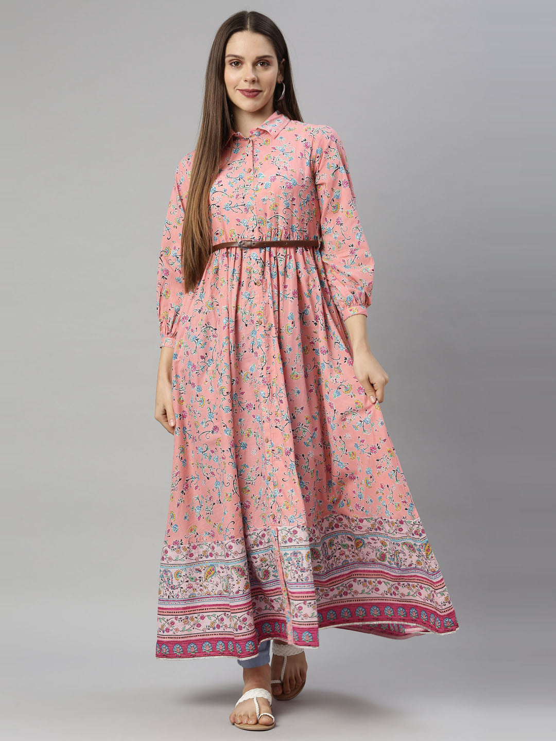 Neerus Pink cotton solid kurti tunic - detail view 4