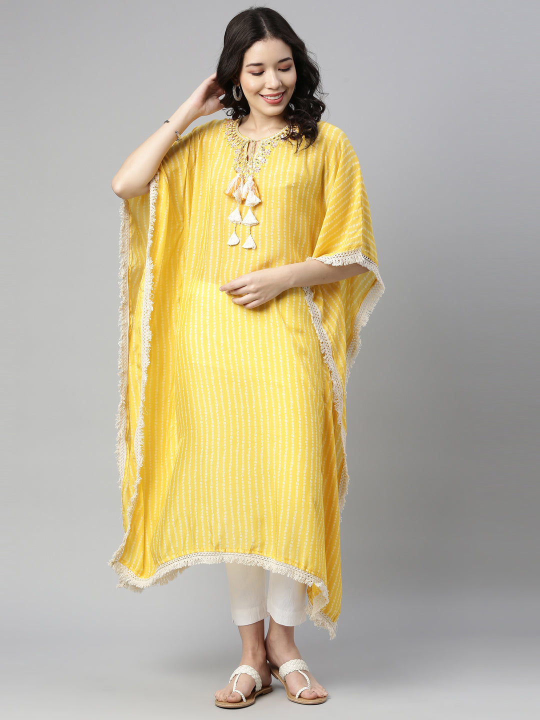 Neeru's Yellow Color Muslin Fabric Kurta
