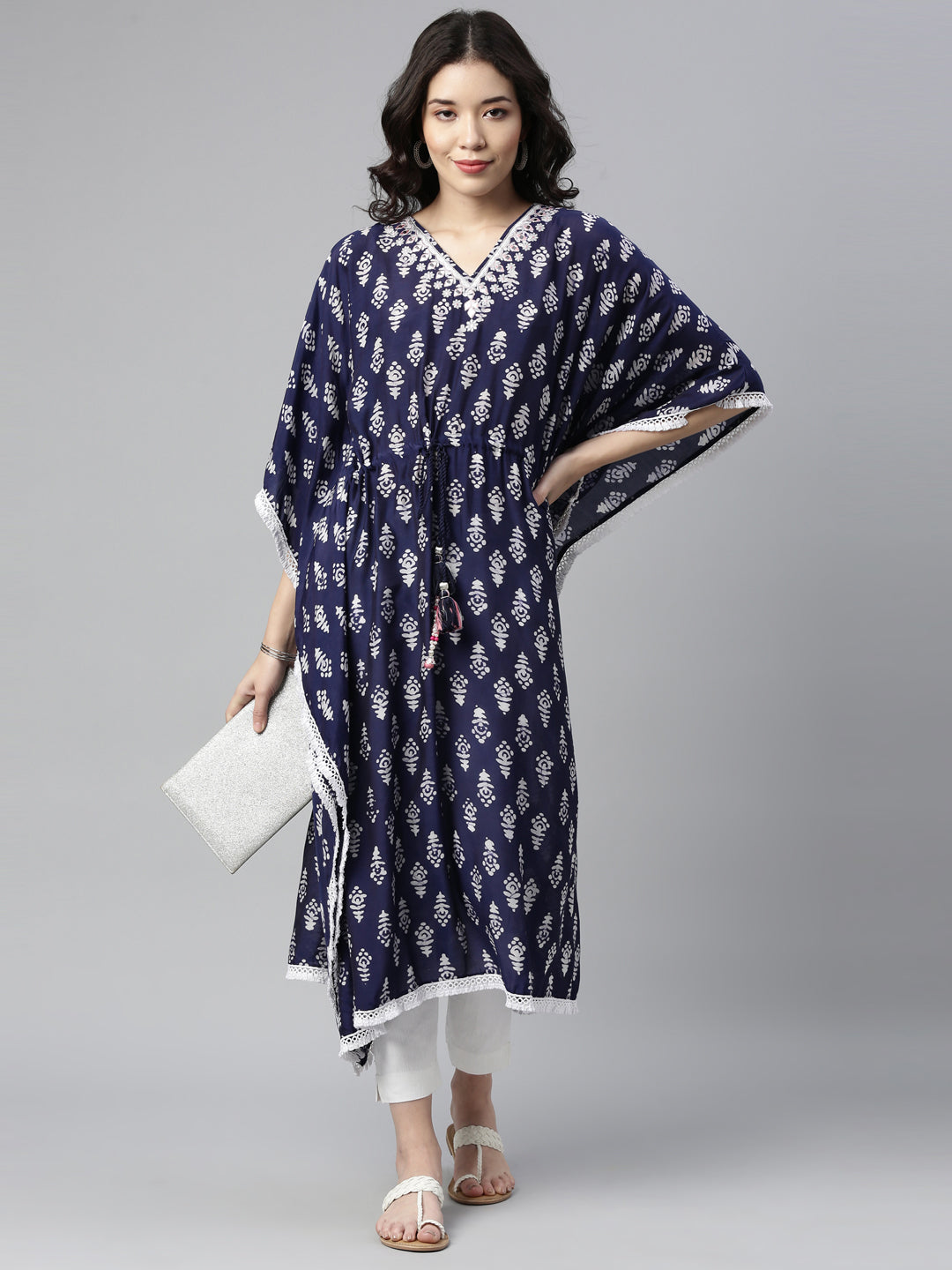 Neerus Blue Color Muslin Fabric Kurta