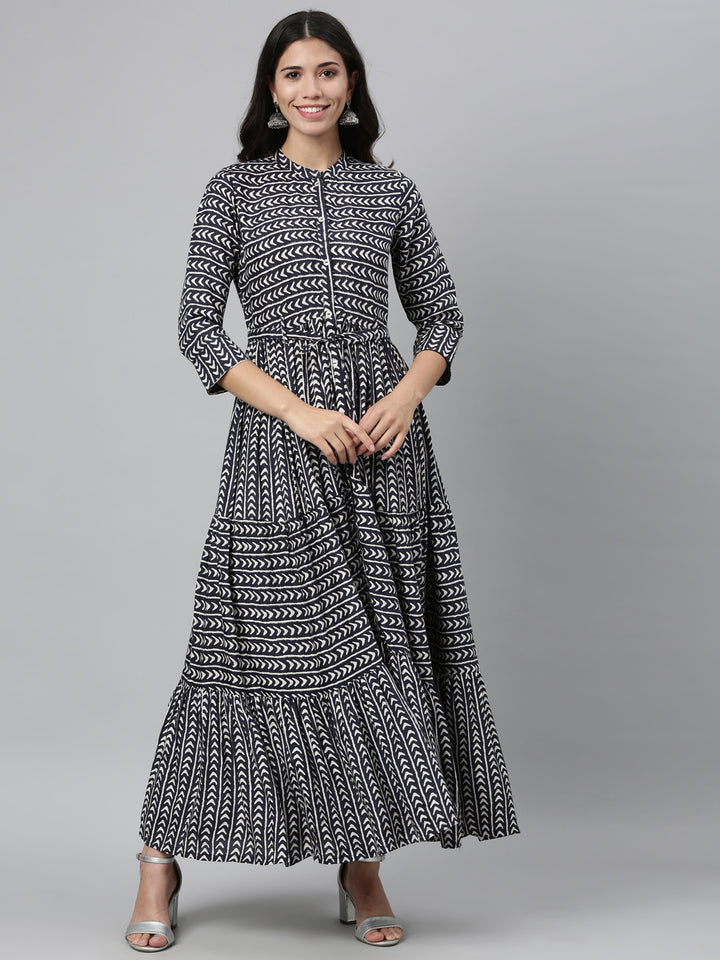 Neerus Blue Rayon Printed Anarkali Kurti - detail view 5