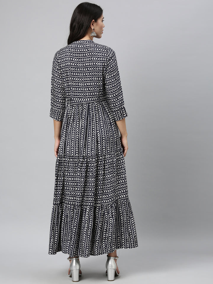 Neerus Blue Rayon Printed Anarkali Kurti - back view