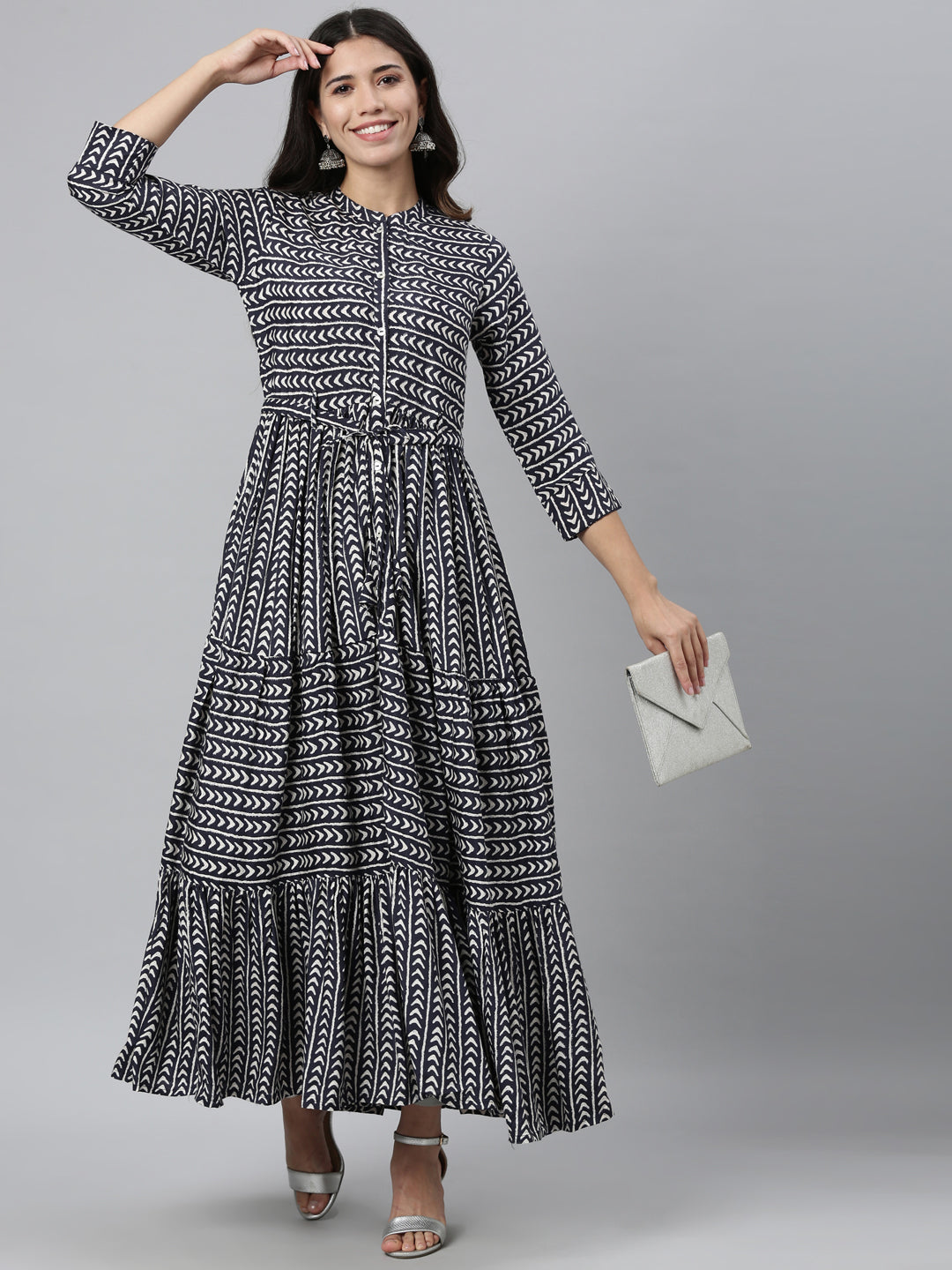 Neerus Blue Rayon Printed Anarkali Kurti - detail view 1