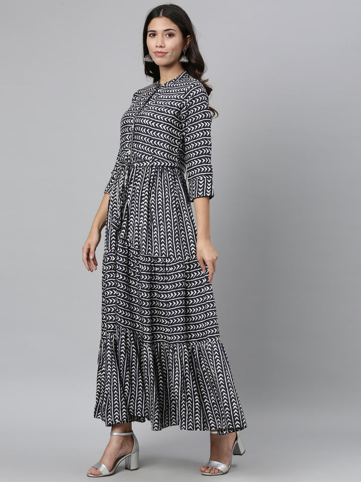 Neerus Blue Rayon Printed Anarkali Kurti - detail view 2